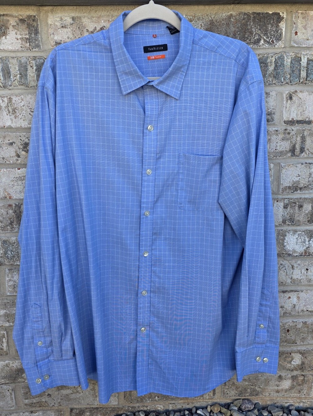 Van Heusen Traveler Blue Check Stretch Button Up Shirt Men XL